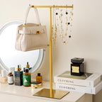 Purse Display Stand Jewelry Tower Stainless Steel Handbag Stand Jewelry Stands Tabletop for Necklaces Organizer Stand Adjustable Height Home Store Boutique, Gold