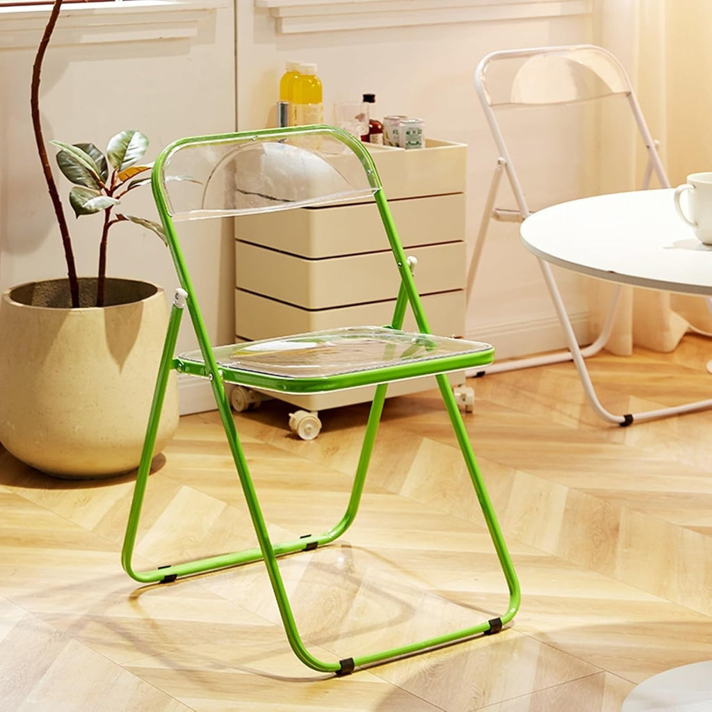 Acrylic Folding Chairs, Clear Foldable and Stackable, PVC Plastic Panel & Metal Frame, for Outside Inside(Black)