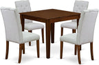 East West Furniture OXEL5-AWA-05 5 Piece Dining Room Furniture Set Consist of a Square Dining Table and 4 Upholstered Parson Chairs, 36x36 Inch, Antique Walnut