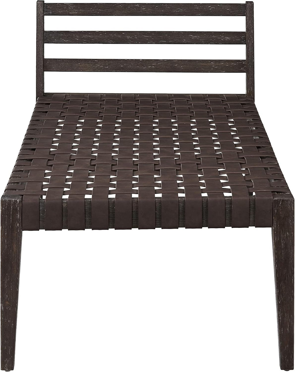 Ball & Cast Mid Century Daybed Faux Leather Woven Chaise Lounge Weave Leather Bench, 58 Inch Dark Brown