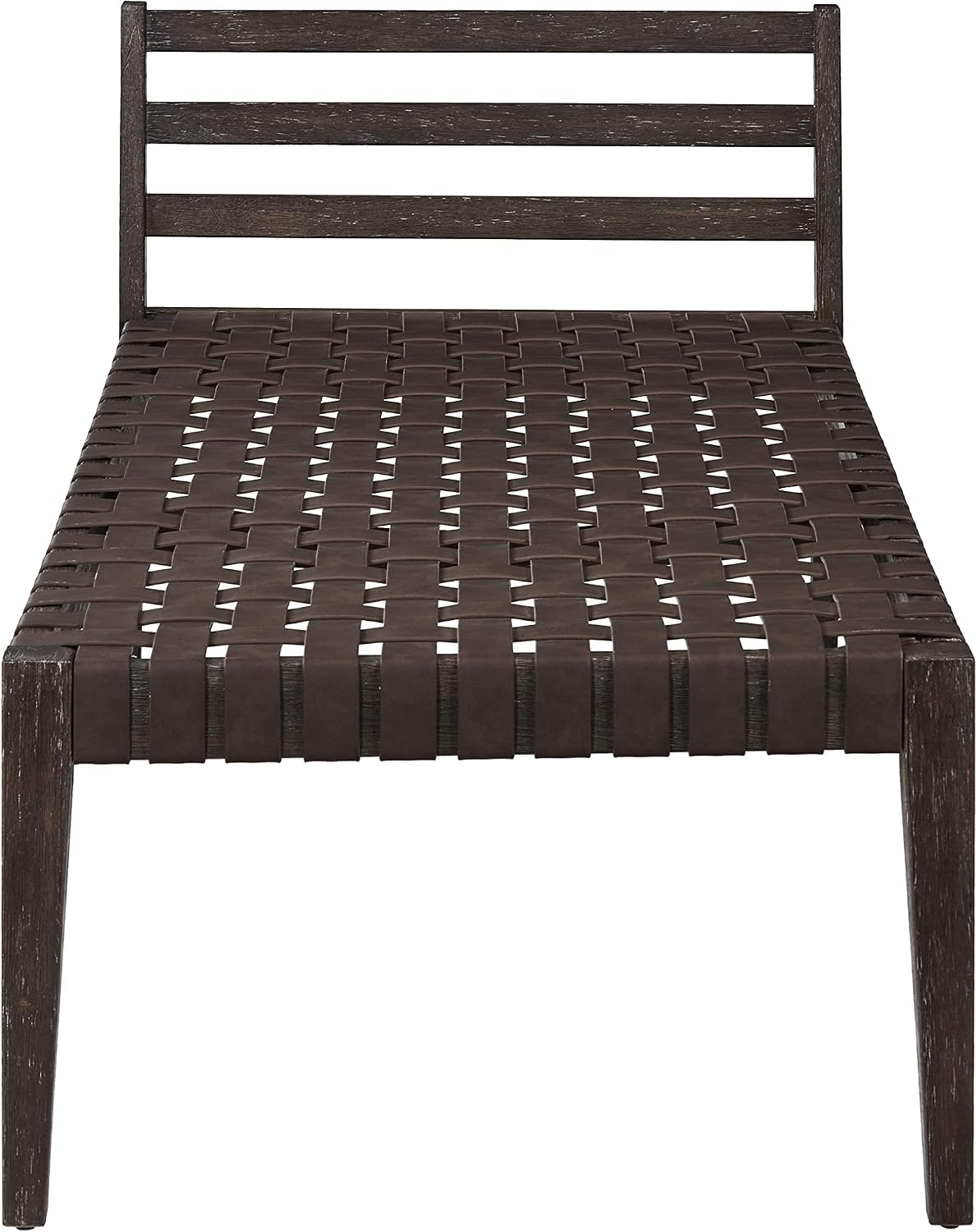 Ball & Cast Mid Century Daybed Faux Leather Woven Chaise Lounge Weave Leather Bench, 58 Inch Dark Brown