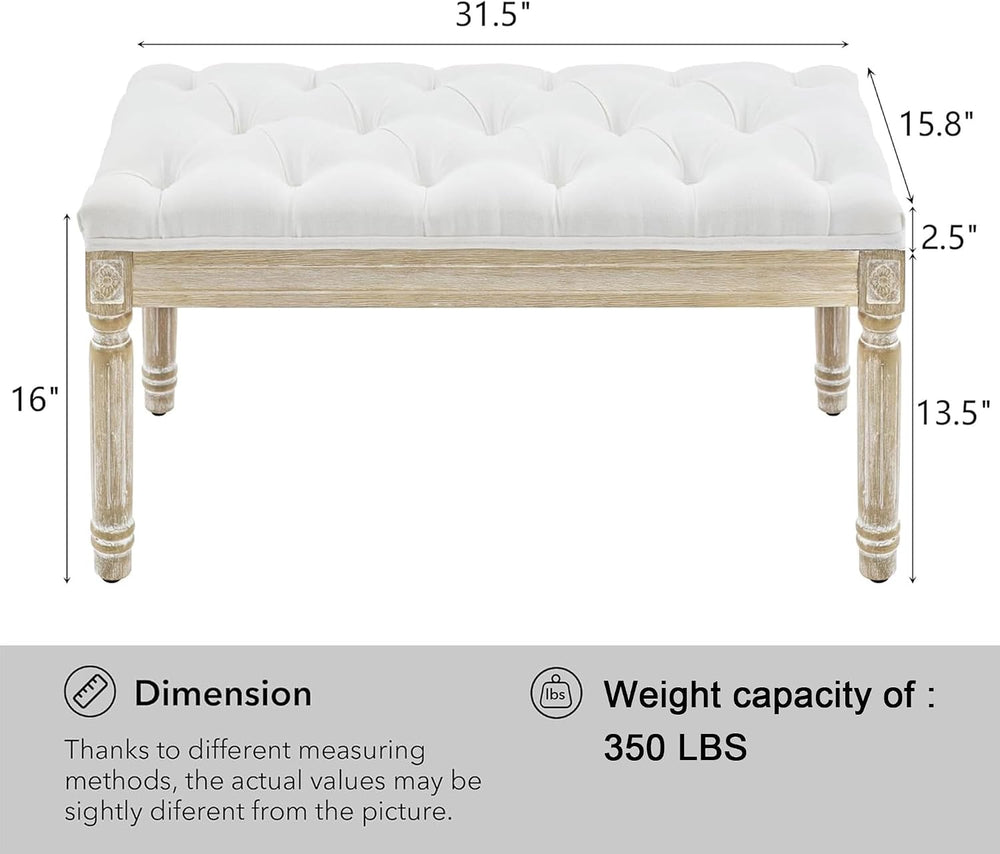 LOULENS French Vintage Bench, Linen Fabric Entryway Bench, Upholstered Tufted...