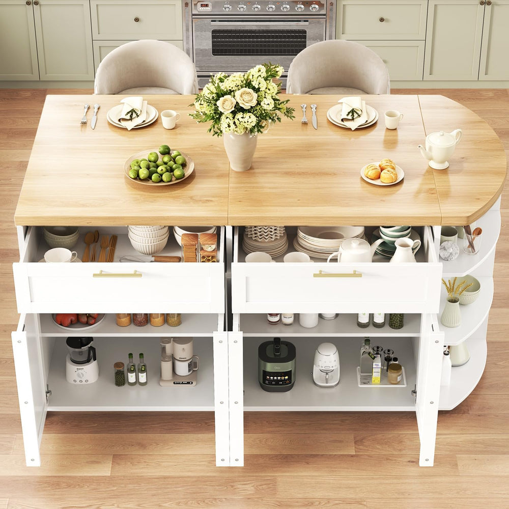 HSH 63 Inch Large Kitchen Island with Storage and Seating, Light Oak | Statio...