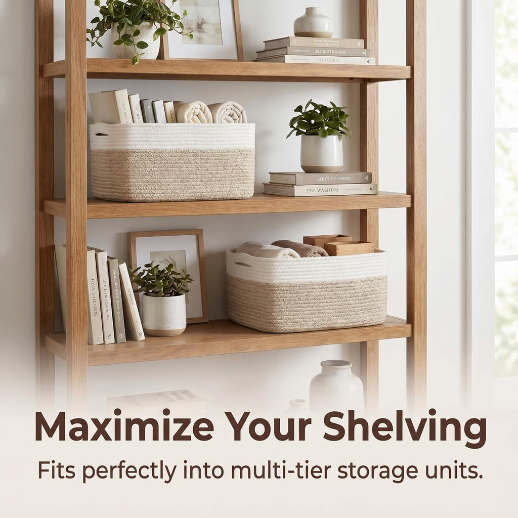 Large Storage Basket for Shelves 16.8”x13”x7.5”2 Pack | Large Baskets for Storage, Soft Cotton Rope Woven Baskets for Shelves, Closet, Laundry, Bathrooms, Blanket, Clothes, Closet