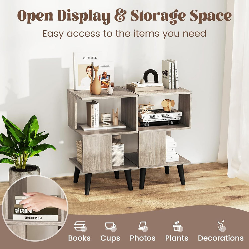 GOFLAME 3-Tier End Table Set of 2, Wood Sofa Side Table with Open Storage She...