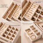 Jewelry Box Organizer with Glass Lid, 3-Layer Jewelry Storage, with 2 Drawers, Modern Style, 8 x 9.1 x 5.3 Inches (White)