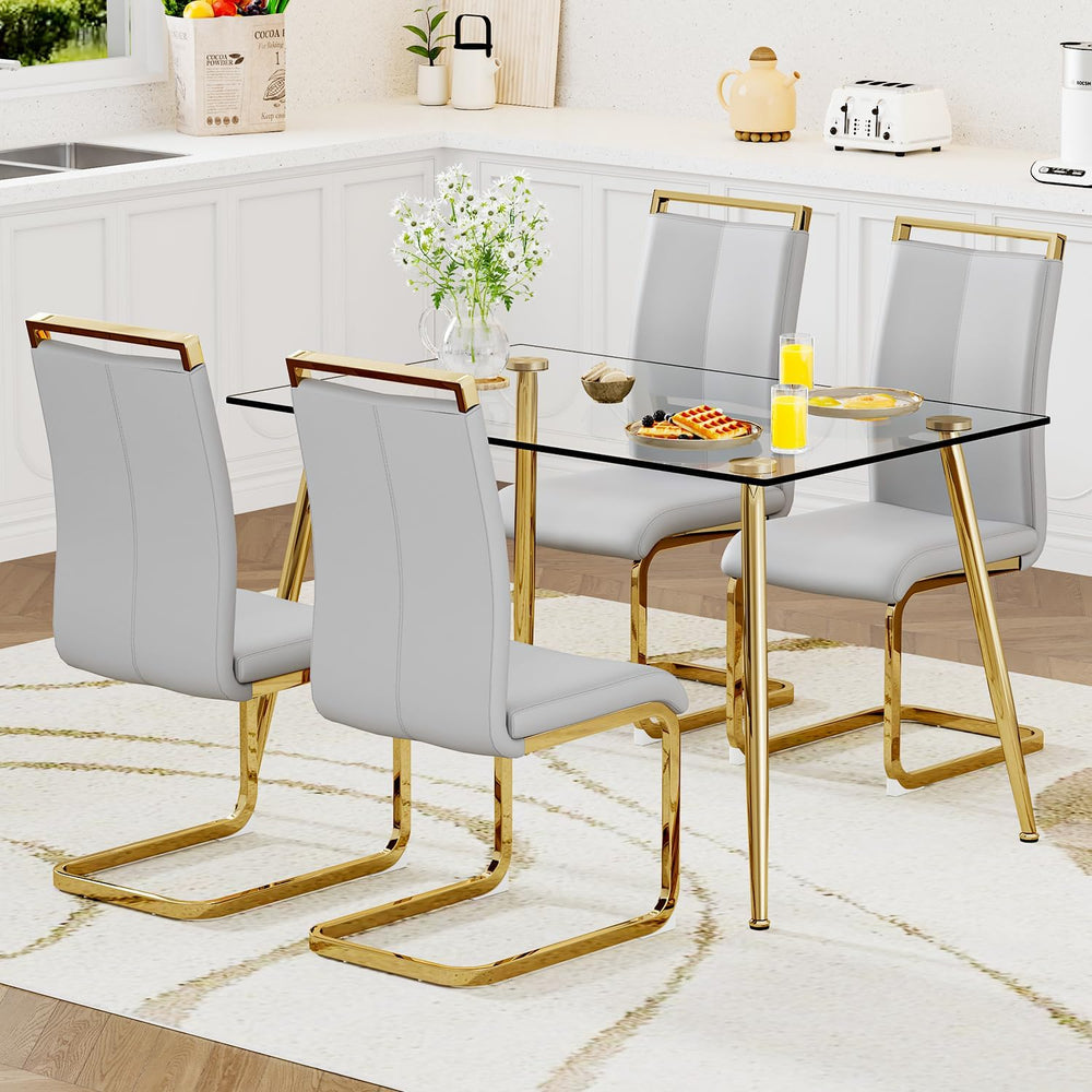 Ebullient Glass Dining Table Set for 4,5 Piece Dining Table and Chairs Set，Mo...
