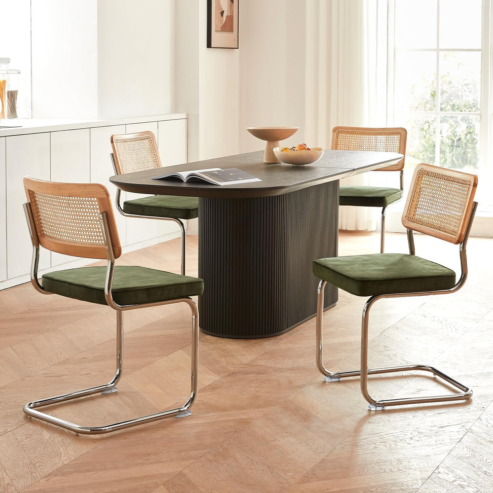 GrandNoor Rattan Dining Chairs Set of 4, Wooden Mid Century Modern Dining Roo...