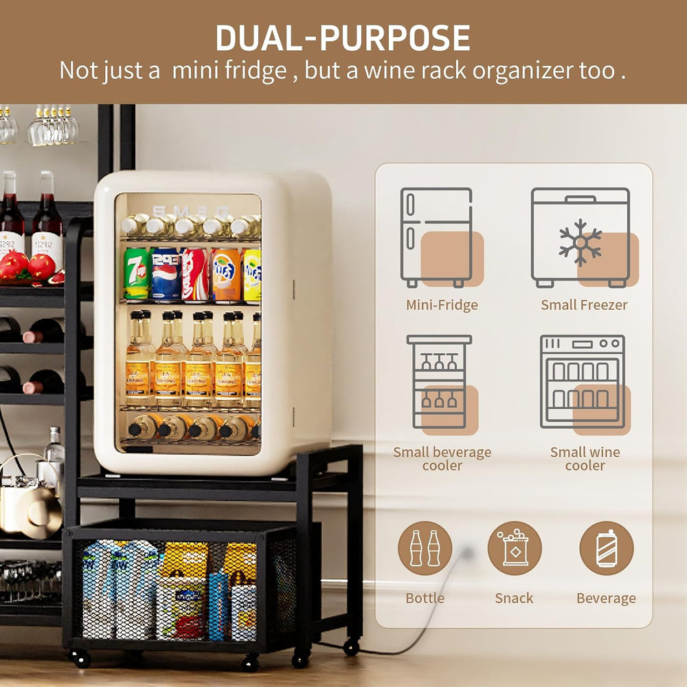 Mini Fridge Stand with Power Outlet, Microwave Stand with Wine Rack, Coffee b...