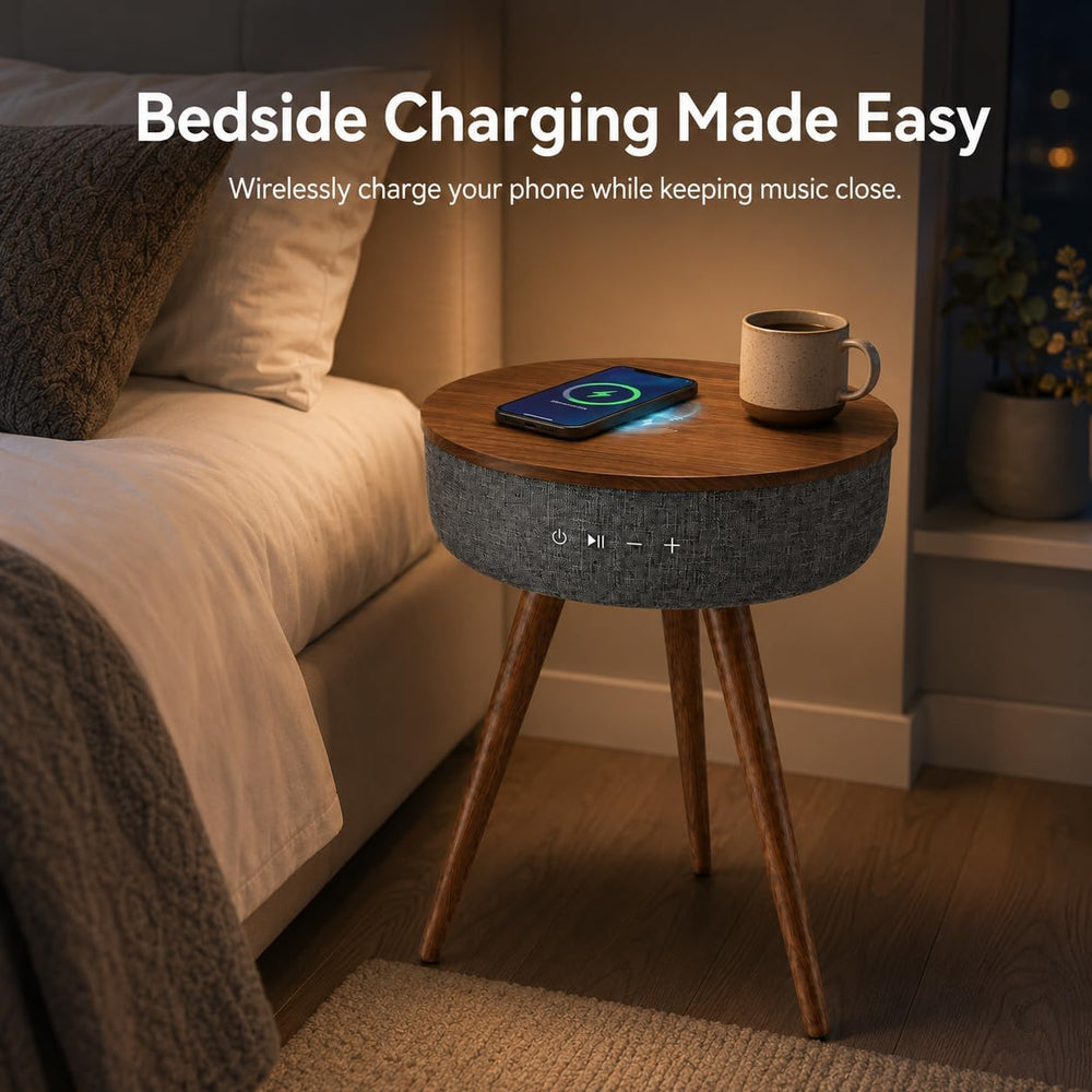 Smart Side Table with Wireless Charger, Modern Smart End Table with Speaker, ...