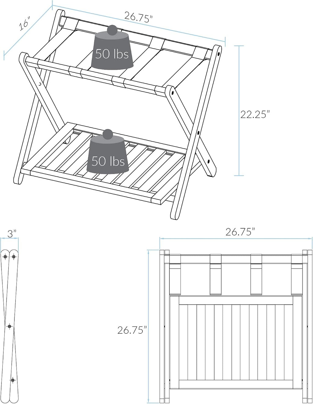 Casual Home Luggage Rack, Walnut, Solid Wood