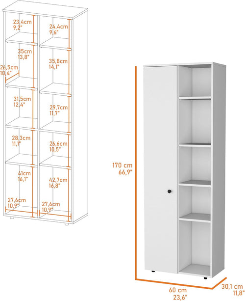 23.6" D*11.8" W*66.9" H Freestanding Kitchen Pantry with 8 Shelves, Double Door, Rectangular Storage Cabinet, Modern Minimalist, for Living Room, Dining Room, White
