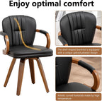 Swivel Dining Chairs Set of 2 Mid Century Modern Black Faux Leather Upholstered Kitchen Chairs with Bentwood Frame Armrests Side Chairs,Comfortable Ergonomic Wood Accent Chair No Wheels