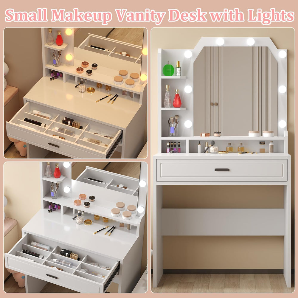 Makeup Vanity with Mirror with Lights for Girls White Lighted Vanity Desk Sma...