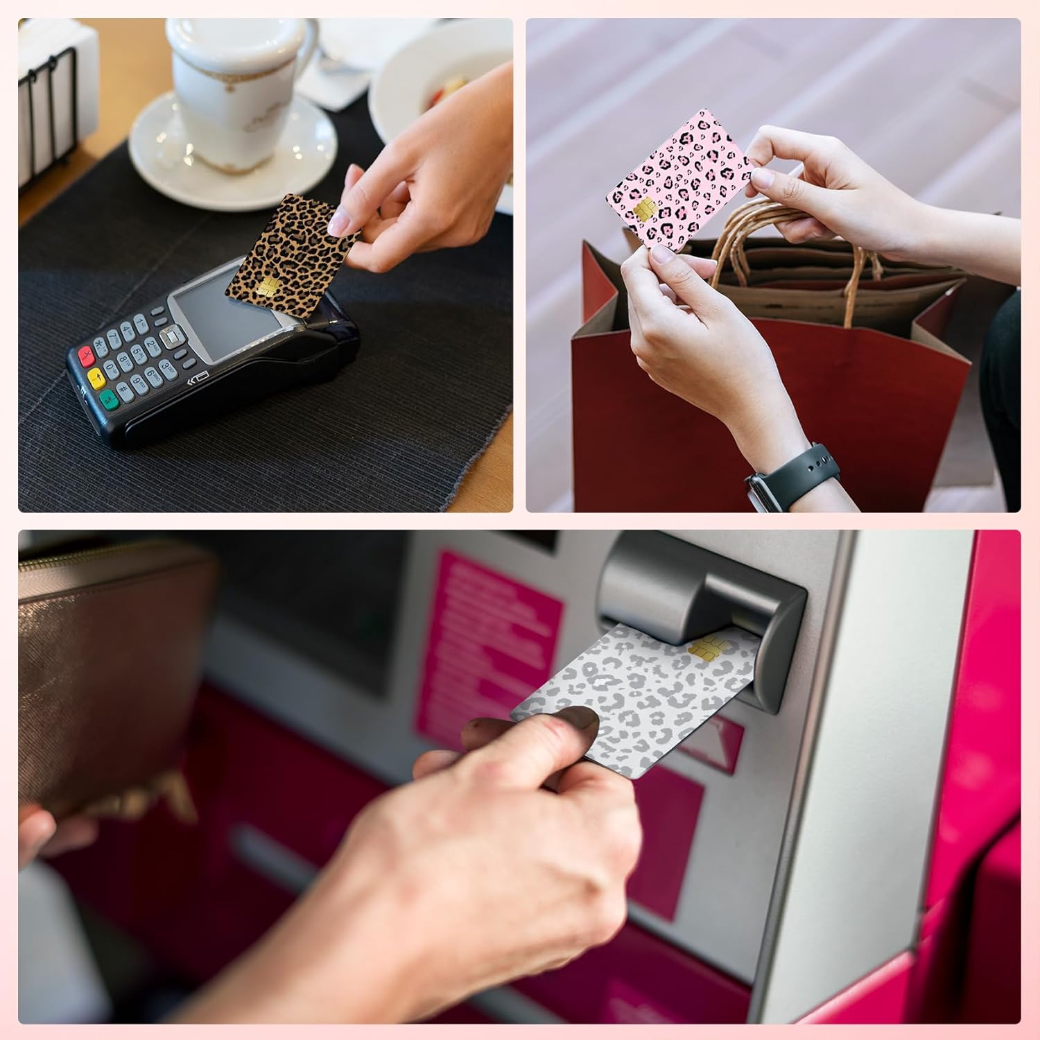 4 PCS Credit Card Skin Leopard Print Theme Credit Card Skin Sticker Cover Vinyl Stickers for Debit Credit Cards Cute Waterproof Skins Cover for Bank Transportation Metro Key Cards