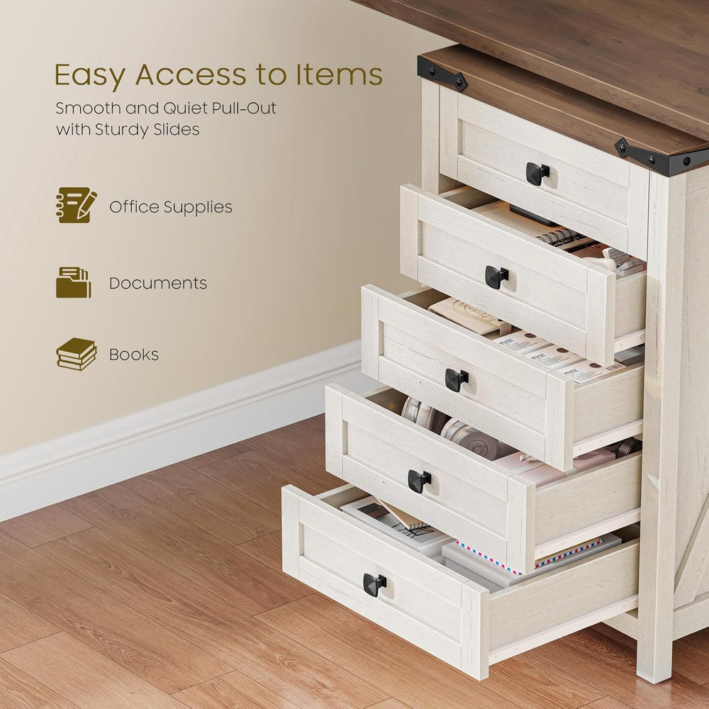 Halitaa 5 Drawer Small File Cabinet, Farmhouse Vertical Filing Cabinet | Unde...