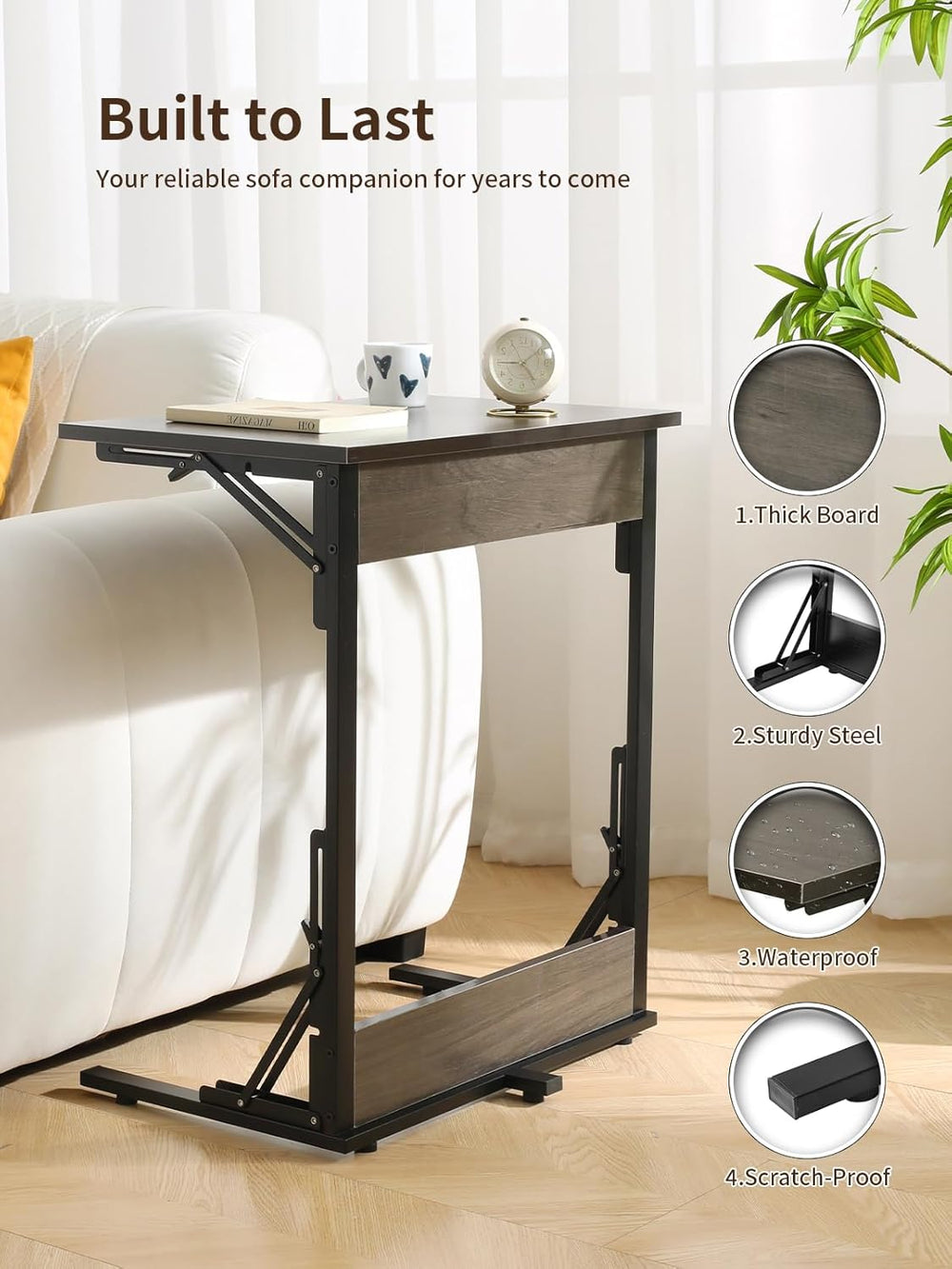 Upgraded 24" Folding C Shaped End Table, Small Sofa Side Laptop Desk, Co...