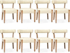 Modern Dining Chairs Set of 8, Faux Leather Upholstered Kitchen & Dining Room Chairs, Mid Century Modern Wooden Dining Chairs Oversized Sturdy Rounded Chairs Curved Back, Beige