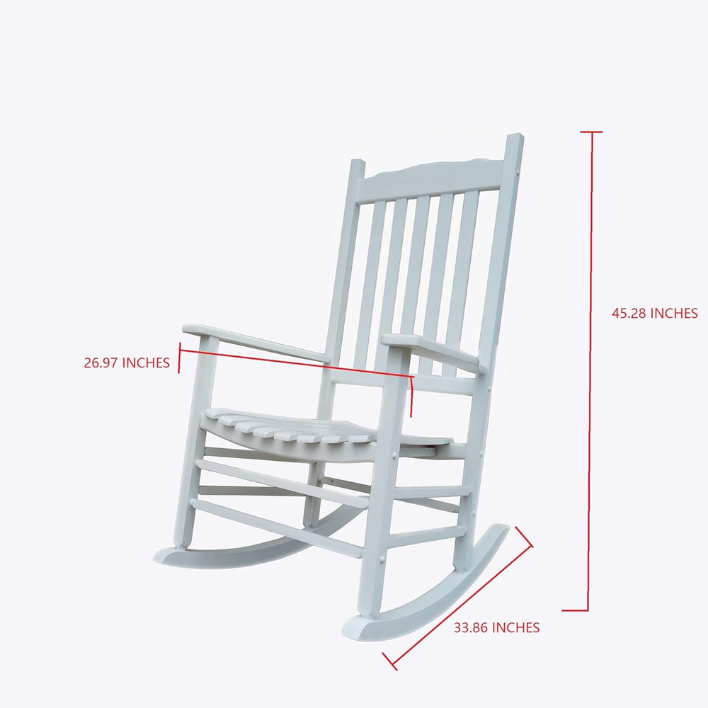 Rocking Rocker - S001WT White Wood Porch Rocker with Side Table - Set of 2