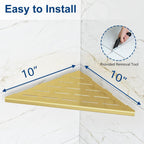 Corner Shower Shelves, 10” Recessed Tile Shower Shelf, 304 Stainless Steel Grout in Corner Tile Shower Shelves, No Drilling, Brushed Golden, 2 Pack