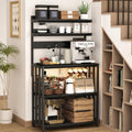 Baker's Rack with Power Outlet, 5-Tier Microwave Stand with Storage, Black | LED Lights,Kitchen Coffee Bar Storage,Microwave Stand with Storage,Spice Organizer for Kitchen, Dining Room and Office