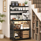 Baker's Rack with Power Outlet, 5-Tier Microwave Stand with Storage, Black | LED Lights,Kitchen Coffee Bar Storage,Microwave Stand with Storage,Spice Organizer for Kitchen, Dining Room and Office