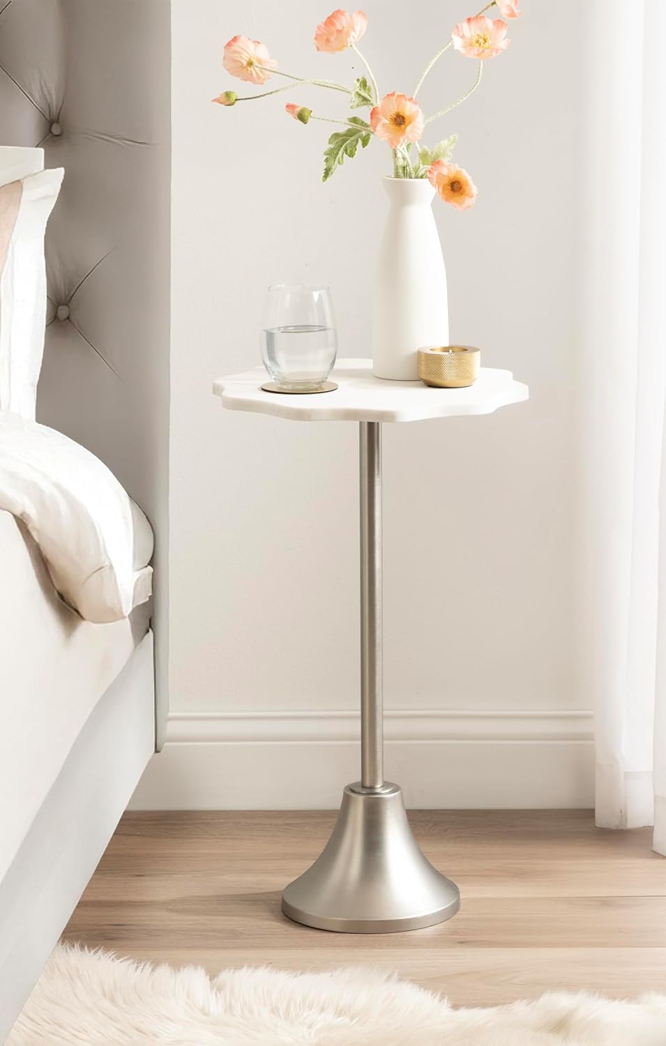 Kate and Laurel Sanzo Modern Pedestal Round Side Table, 14 x 14 x 24, White M...