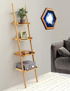 RoyalHouse Bamboo 4-Tier Ladder Shelf, Free Standing Storage Shelves, Plants Stand Display Shelf, Perfect Multi-Functional Book Shelf and Storage Rack for Living Room, Bedroom, Office