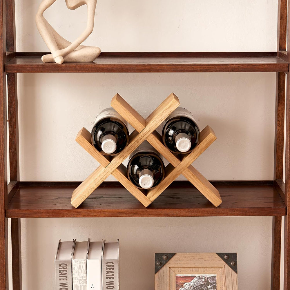 Solid Oak Wine Rack Countertop, 4 Bottle Tabletop Wine Holder - No Assembly F...