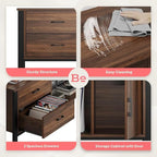 Bestier TV Stand for 75/80/85 inch TV, LED Gaming Entertainment Center, Modern TV Cabinet with Glass Shelves for Living Room, Media Console with 2 Storage Drawers & Cabinets for Bedroom, Walnut