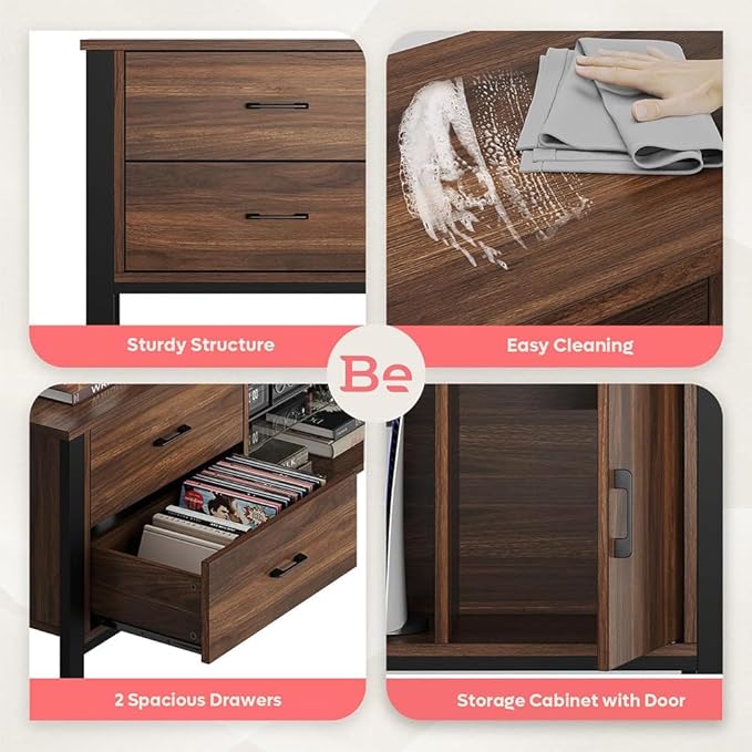 Bestier TV Stand for 75/80/85 inch TV, LED Gaming Entertainment Center, Modern TV Cabinet with Glass Shelves for Living Room, Media Console with 2 Storage Drawers & Cabinets for Bedroom, Walnut