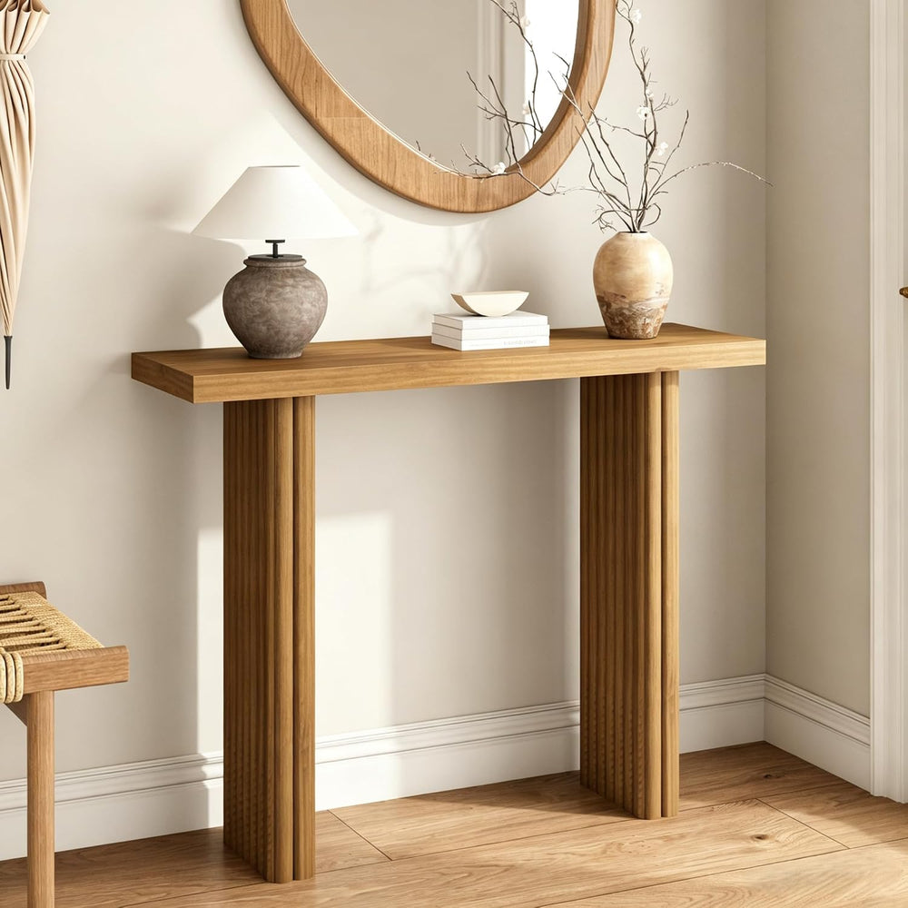 Fluted Solid Wood Console Table, Entryway Table