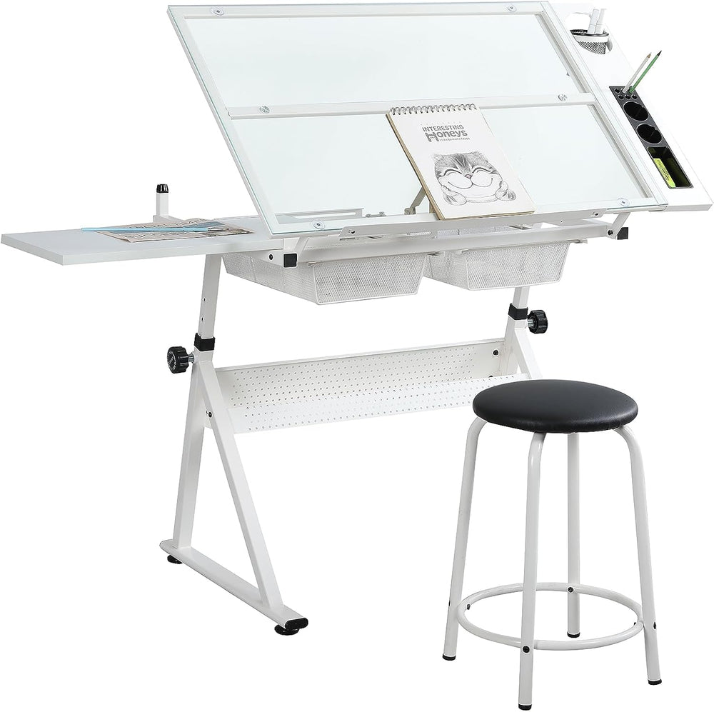 Glass Drafting Table Art Desk – Adjustable Professhional Artwork Drawing Draf...
