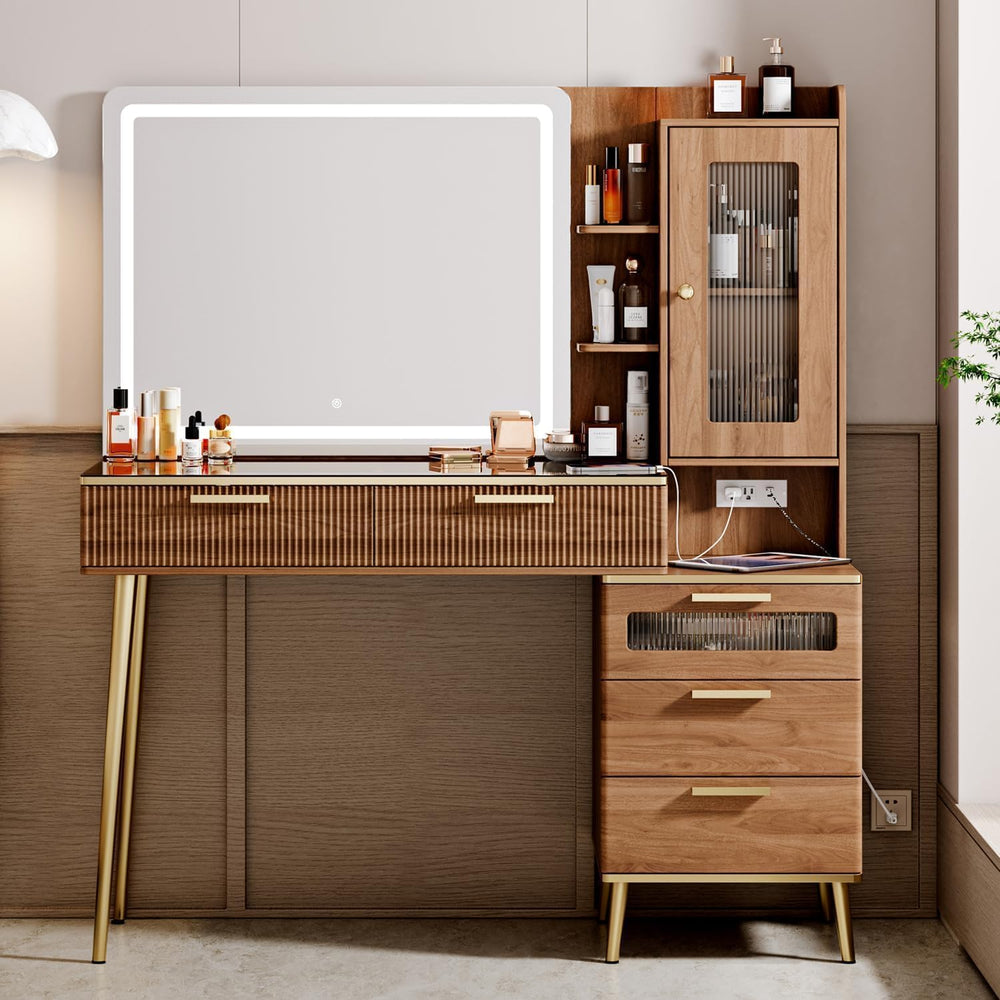 Arulvmrn Vanity Desk with 29.53" HD Lighted Mirror, 47.24" Big Mode...