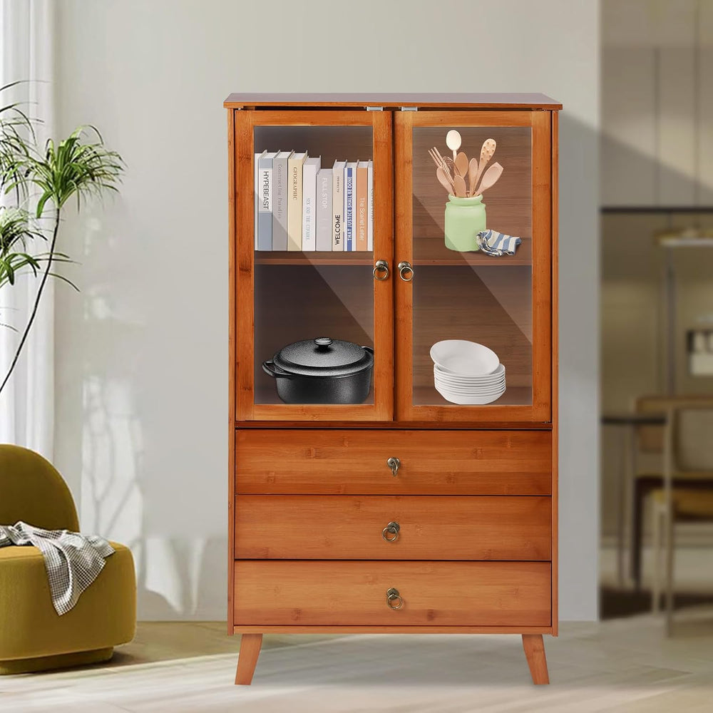 Kitchen Sideboard, Bamboo Pantry Dining Cupboard Buffet Cabinet Storage Cabin...