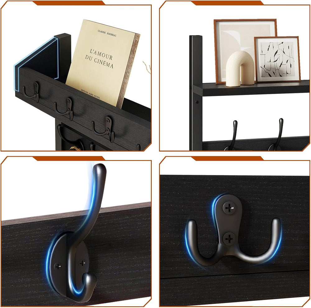 YMYNY 31.5" Coat and Key Rack Wall Mount with Shelf, Black, HWS007B-2