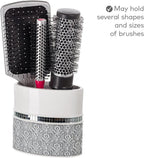 Creative Scents Mirror Damask Toothbrush Holder for Bathroom - Gray & White Toothbrush and Toothpaste Holder - Decorative Toothbrush Cup for Bathroom Holds Multiple Standard Or Electric Toothbrushes