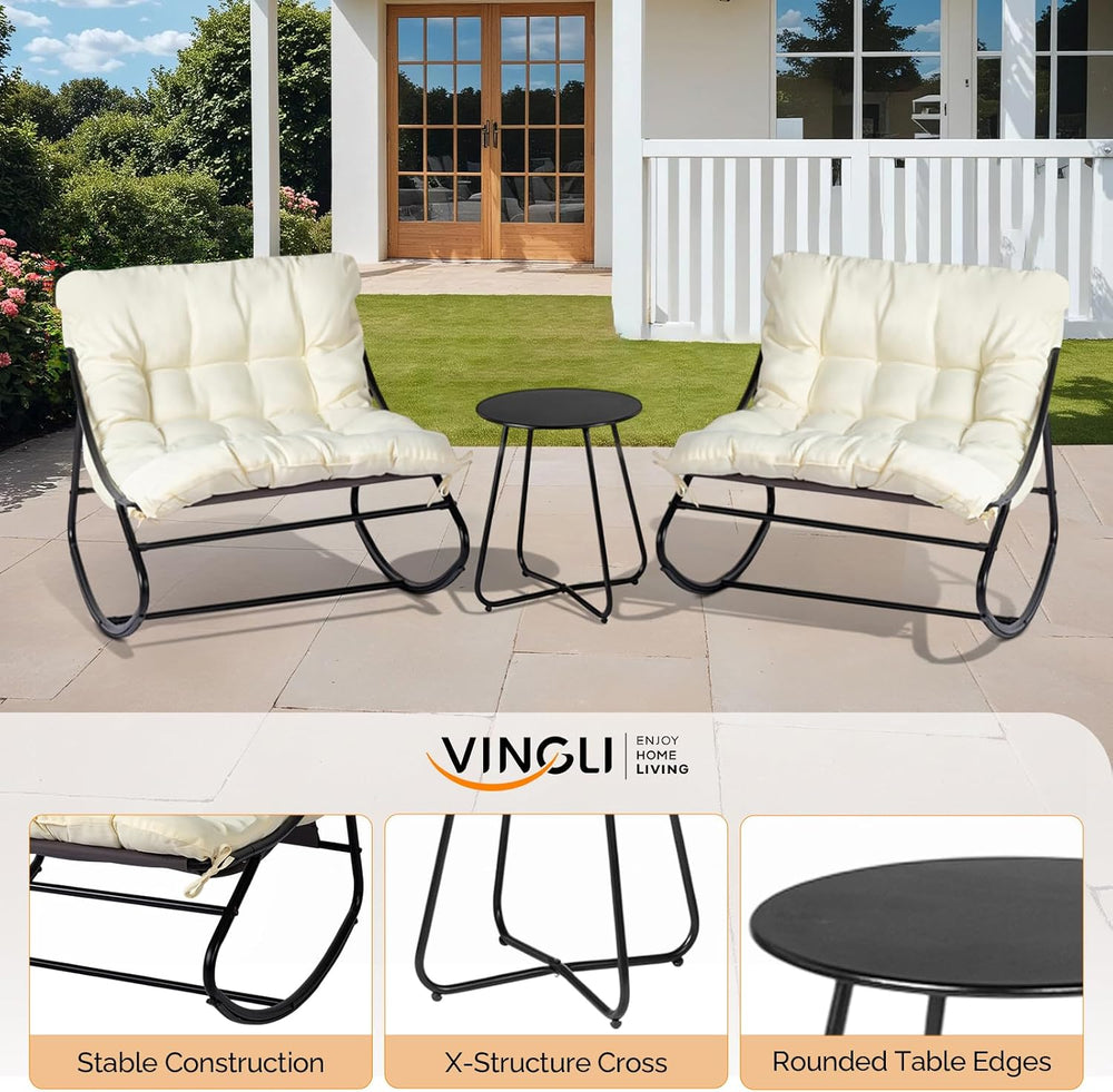 VINGLI Rocking Patio Chairs Set of 2 with Side Table, Heavy Duty 400 LBS Capa...