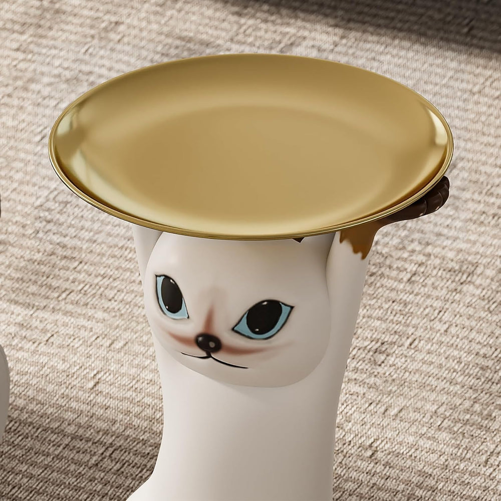 homary Cat Side Table with Gold Tray – Resin Animal Figurine End Table, Small...