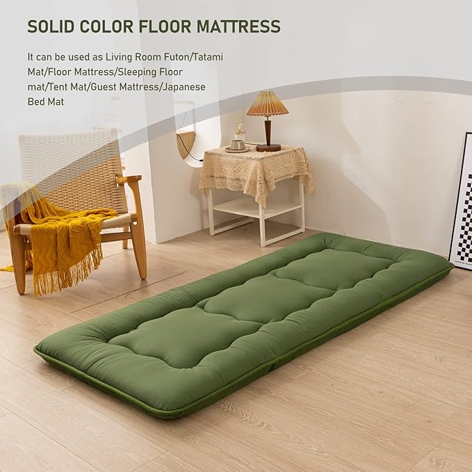 MAXYOYO Japanese Floor Mattress Futon Mattress, 4" Thicken Tatami Mat Sleeping Pad Foldable Roll Up Mat Boys Girls Dormitory Pad Kids Floor Lounger Pillow Bed, Charcoal Grey, Queen Size