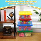 Vicenpal 4 Pack Toy Storage Containers with Lids Brick Shaped Kids Toy Organizer Box Plastic Clear Stackable Bin Chest for Building Block Dolls(Large, X-Large,Red, Yellow, Blue, Green)