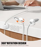 8 Pack Cord Organizer, Ω-Shaped Rotatable Cable Clips, Strong Adhesive Cable Management with Nails, Cord Holder for Nightstand, Desk, and Wall (White)