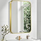 Matte Gold Mirror, 16x20 Inch Brushed Gold Mirror, Aluminum Alloy Framed Vanity Mirror, Rounded Rectangle Bathroom Mirror for Over Sink, Anti-Rust Wall Mirror (Horizontally or Vertically)
