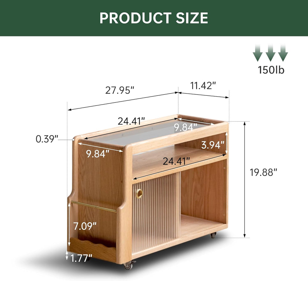 Solid Wood Narrow Side Table with Storage, End Table with Magazine Rack &...