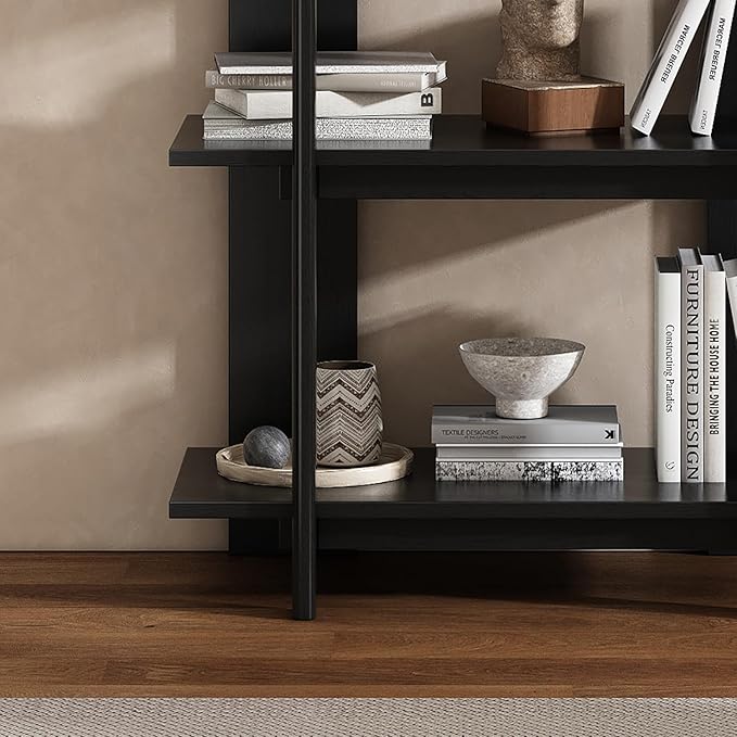 Merax 4 Shelf Narrow Bookcase H-70 L-33 Acacia Wood Open Bookshelf, Contemporary Farmhouse Style Display Storage Shelf for Home Office Studio, Ebonized Finish
