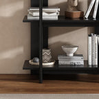 Merax 4 Shelf Narrow Bookcase H-70 L-33 Acacia Wood Open Bookshelf, Contemporary Farmhouse Style Display Storage Shelf for Home Office Studio, Ebonized Finish