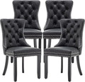 Leather Dining Chairs Set of 4, Upholstered Dining Room Chairs with Nailhead Trim, Sillas de Comedor Modernas 4, Wooden Kitchen Chairs for Dining Room, Living Room, Kitchen, Bedroom, Black