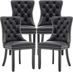 Leather Dining Chairs Set of 4, Upholstered Dining Room Chairs with Nailhead Trim, Sillas de Comedor Modernas 4, Wooden Kitchen Chairs for Dining Room, Living Room, Kitchen, Bedroom, Black