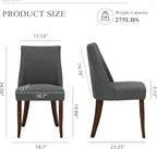 COLAMY Upholstered Dining Chairs Set of 2, Mid Century Modern Kitchen Chairs with Back, Farmhouse Fabric Side Dining Room Chairs with Wood Legs for Dining Room Restaurant, Dark Grey