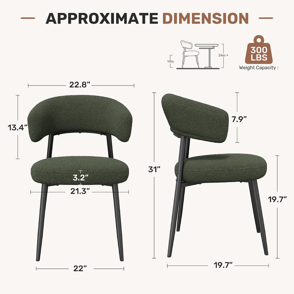 Dining Chairs Set of 2, Mid Century Modern Kitchen Chairs, Boucle Upholstered...